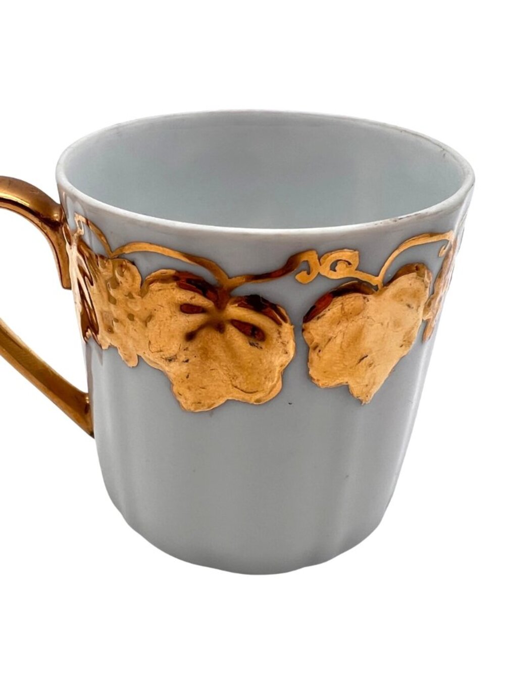 Vintage Porcelain Cup Set Of 3 Gold Handle & Grape Leaf Pattern Signed WM Sharp - Picture 9 of 16